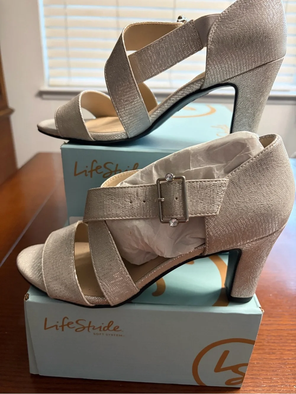 Life Stride Silver Crisscross Buckle Sandal - Women's
